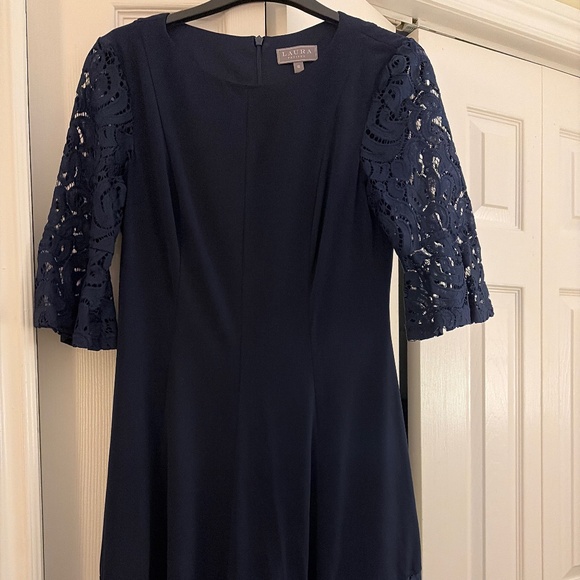Laura petites Fit and flare navy dress - Picture 1 of 4